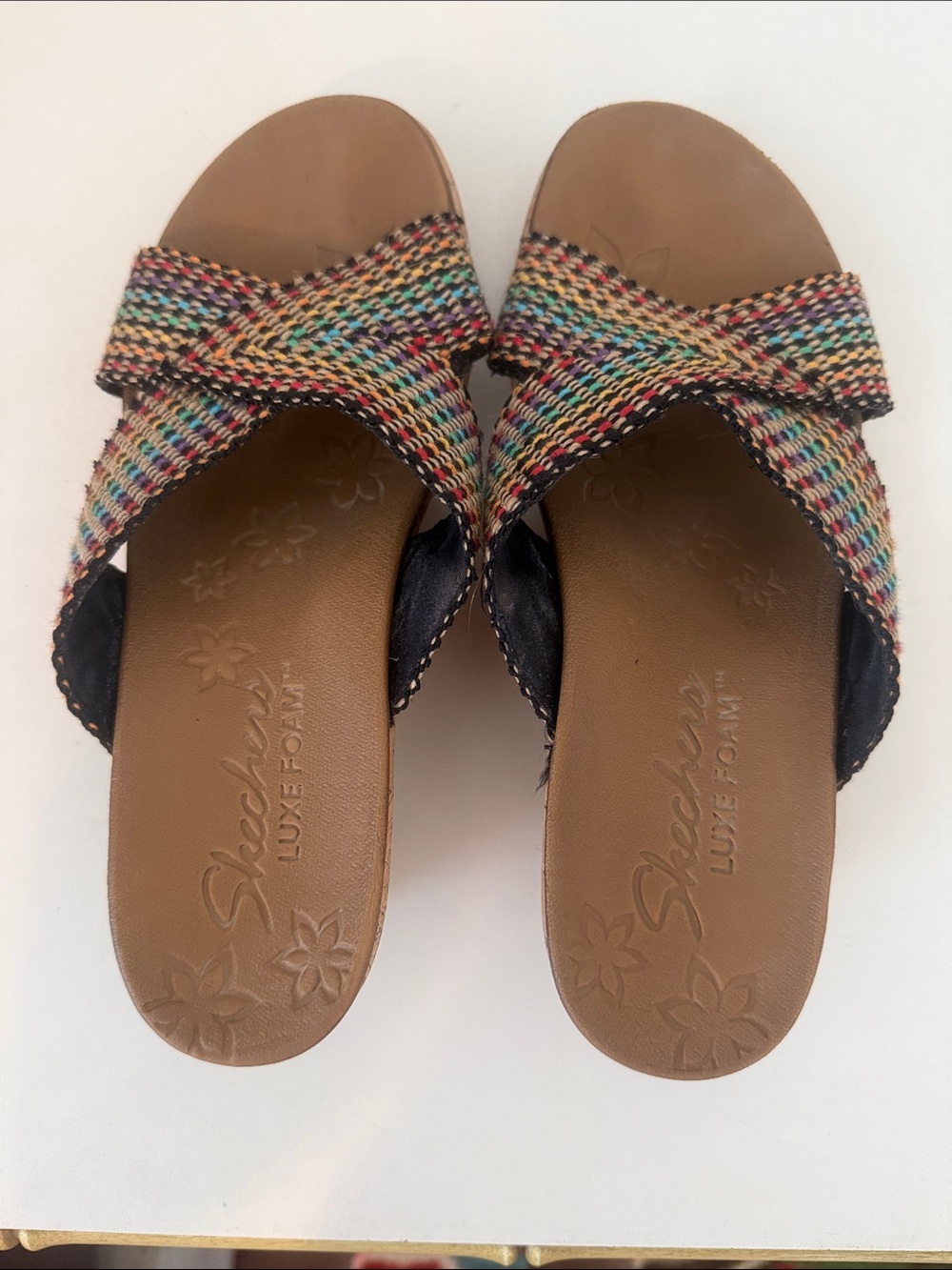 Skechers Multicolor Woven Cross-Band Slide Sandals